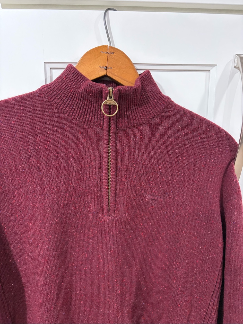 Barbour Men's Wine Half-Zip Knit Sweater with Ring Pull